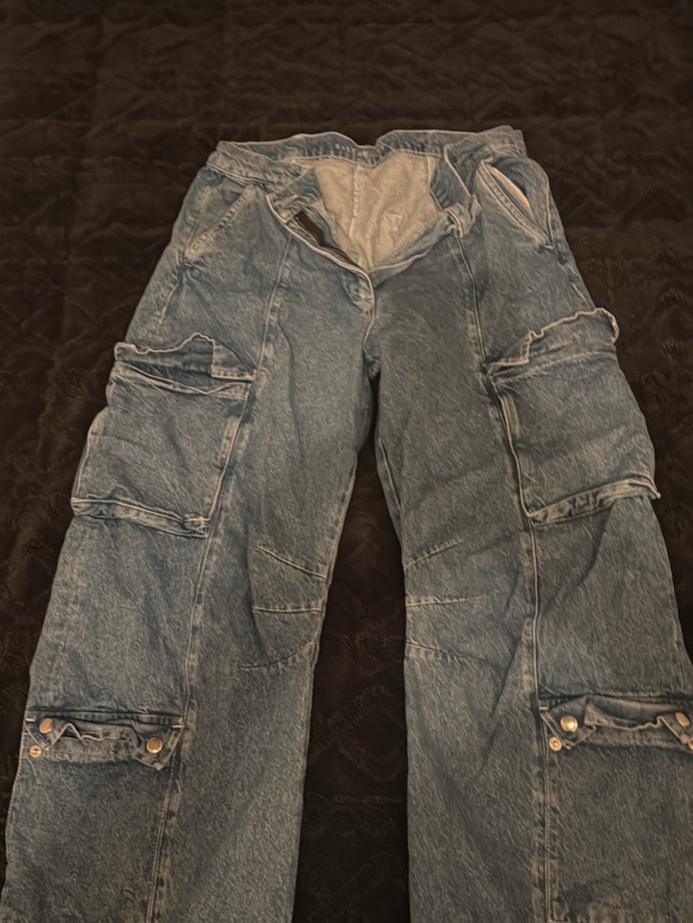 Light Blue Denim Cargo Jeans with Multi Pockets